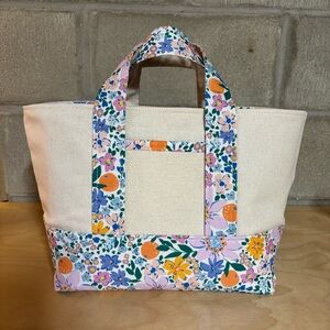 Handmade Floral Canvas Tote with Cream and Multicolor Accents